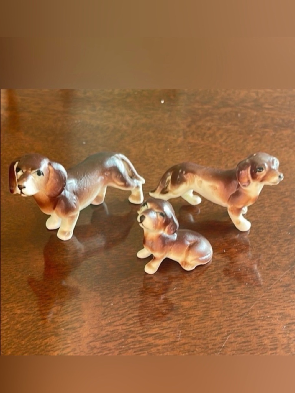 Set of Three Brown vintage China Dachshund Figurines